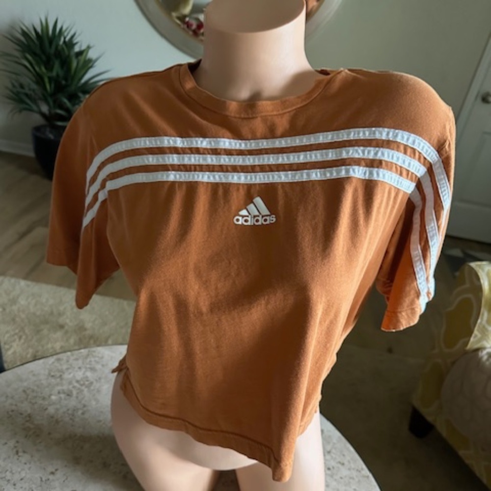 Adidas XS womens orange crop top with white strips